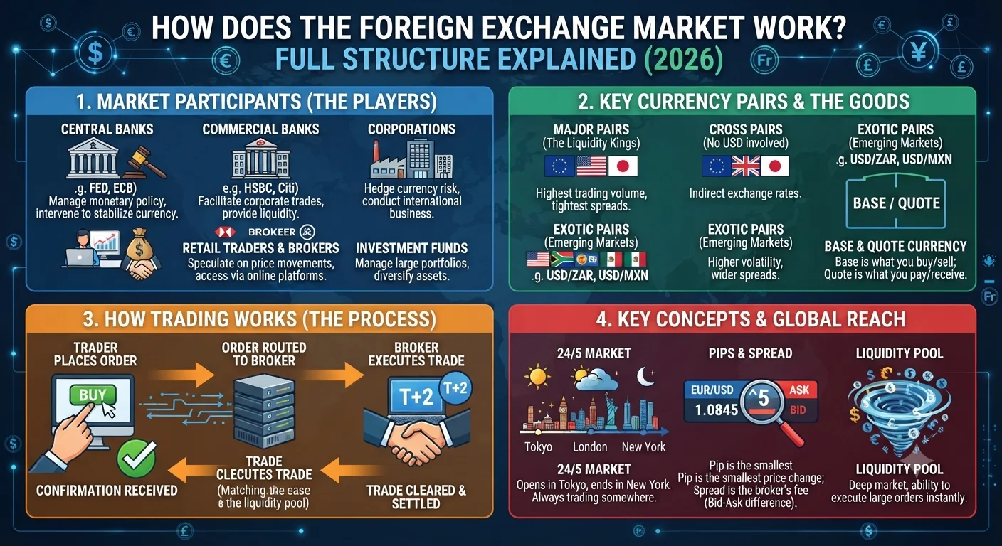 How Does the Foreign Exchange Market Work? Full Structure Explained (2026)